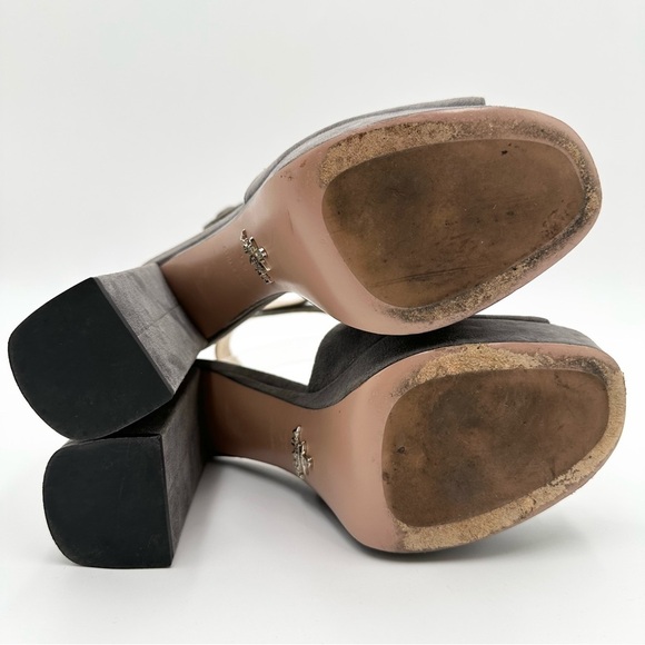 Prada Grey Suede Ankle-Wrap Platform Sandals - Picture 10 of 11